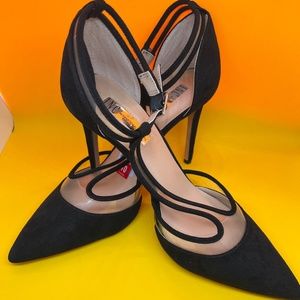 NWT. INC, SZ.10, BLACK  SUEDE/PLASTIC HEELS